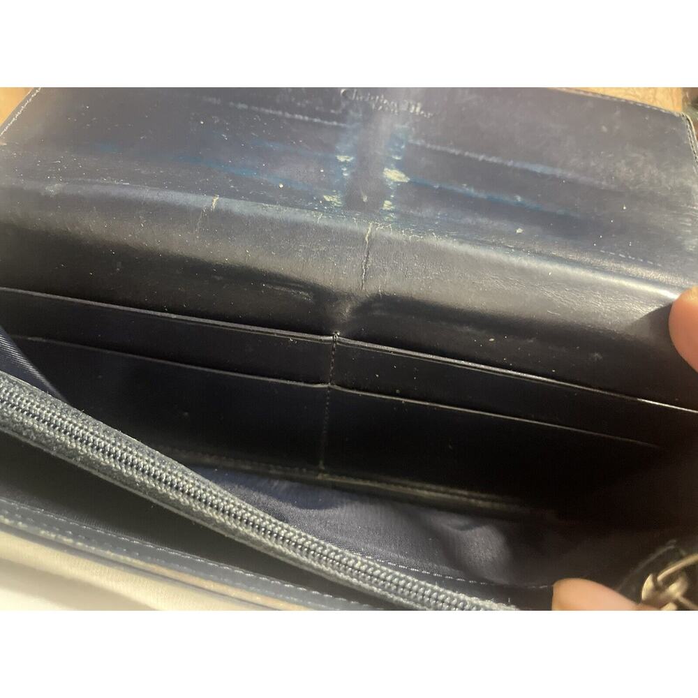 CHRISTIAN DIOR Blue Oblique Jacquard Logo Zip Around Long Wallet Vintage - Picture 6 of 8